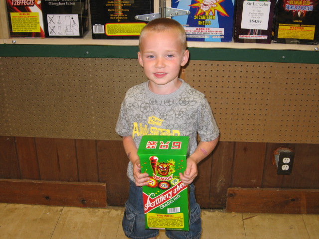 Vincent with fireworks his parents purchased for him